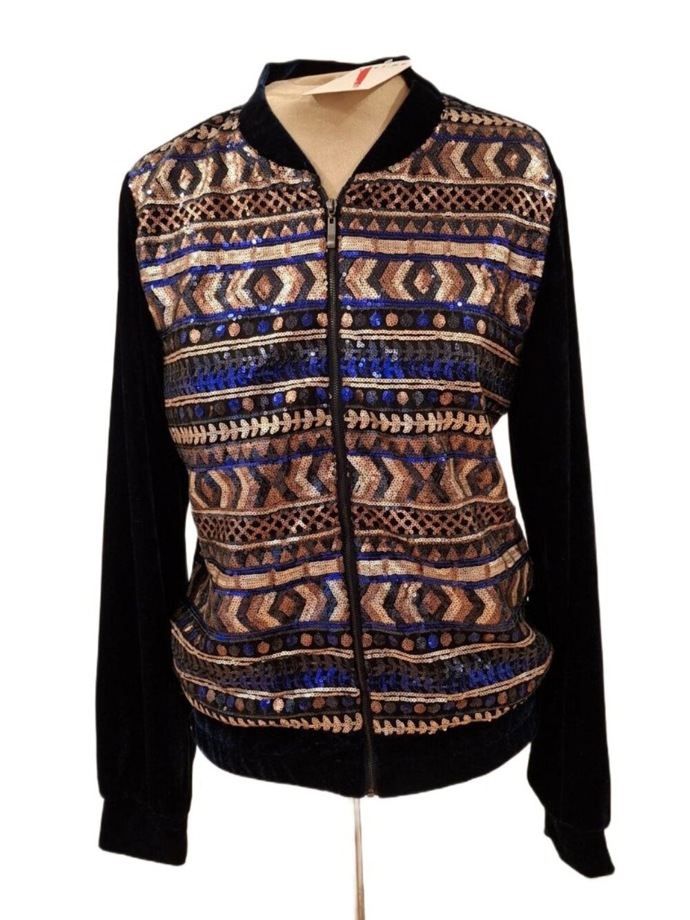 NWT Allure by Julia K Velvet Sequin Statement Jacket –Blue Size M